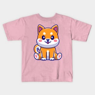 Cute Shiba Inu Sitting Cartoon Kids T-Shirt